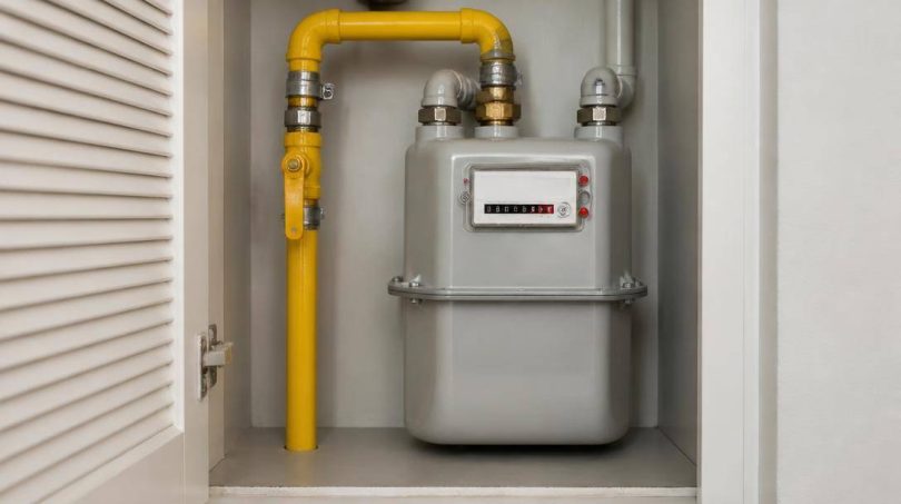 Persona controlla il termostato del riscaldamento e le spese domestiche.