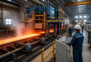 Operai controllano impianti e apparecchiature di una fabbrica industriale