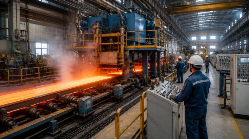 Operai controllano impianti e apparecchiature di una fabbrica industriale