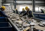 Imballaggi di plastica e cartone selezionati in un impianto di riciclo